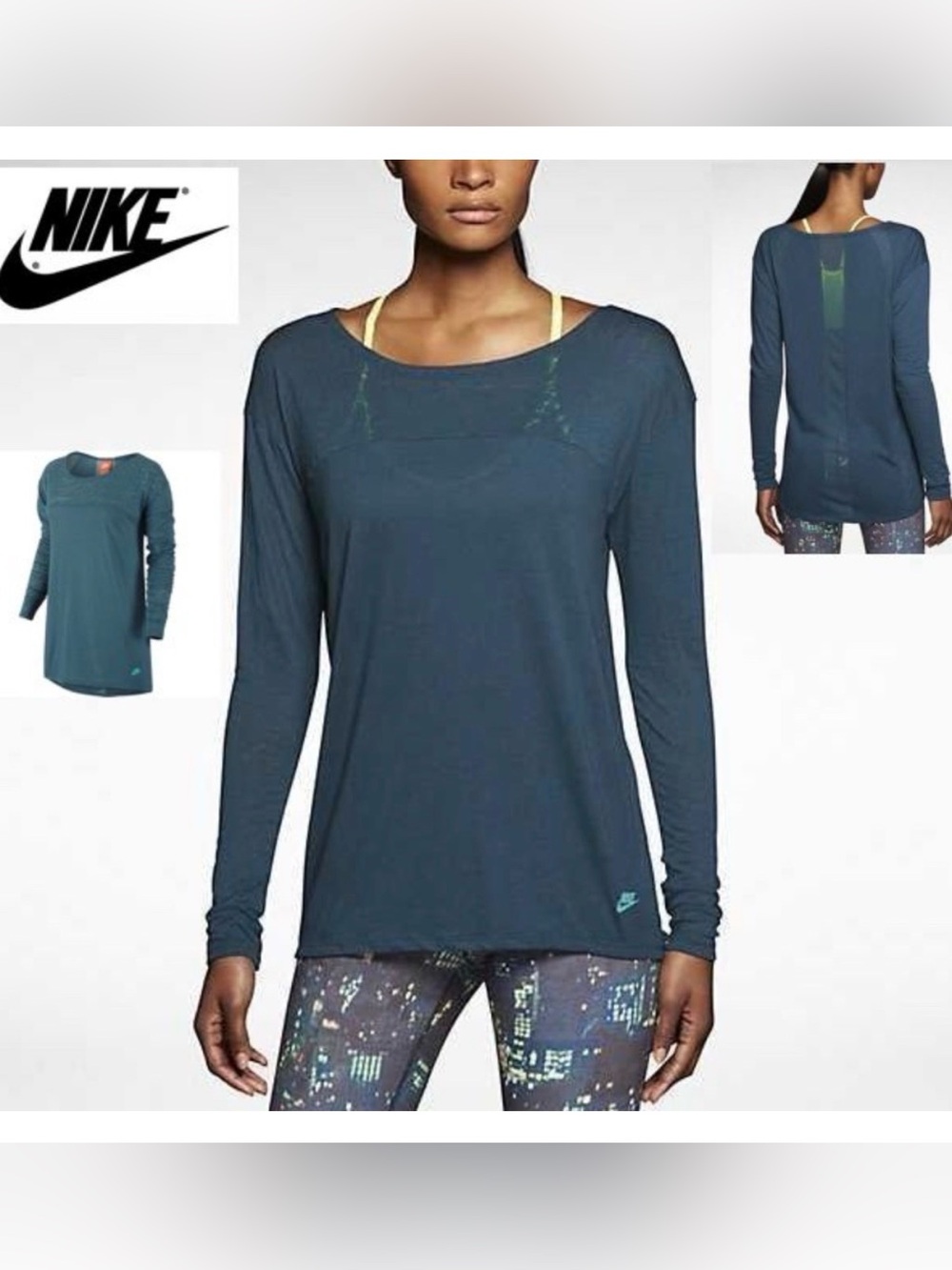 NWT $50 NIKE Women M Long Sleeve Performance Burnout long sleeve Top Shirt Teal